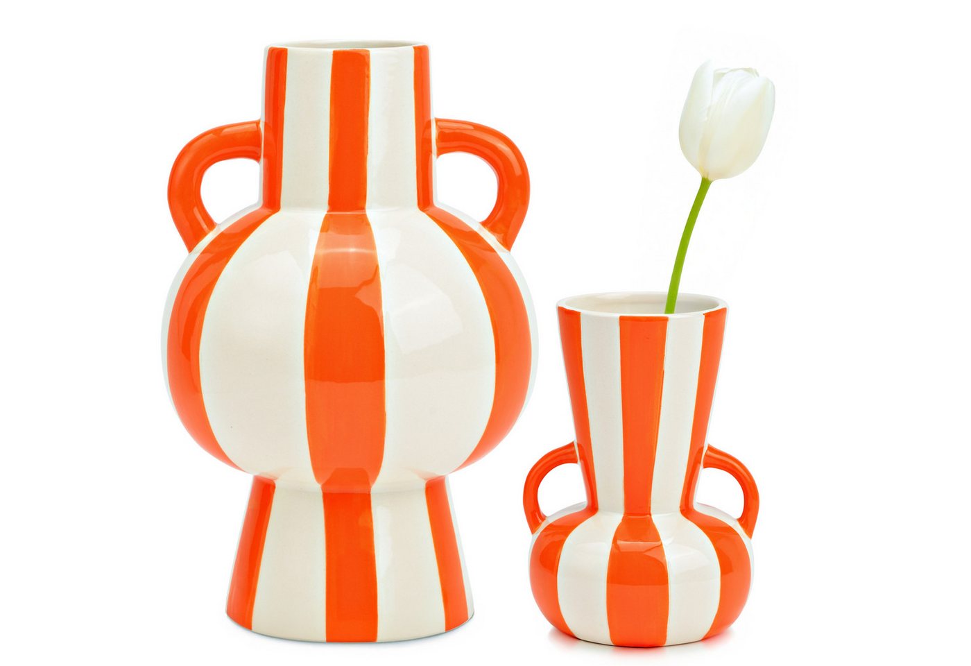 matches21 HOME & HOBBY Dekovase Blumenvasen Set bunt gestreift, orange weiß in 2 Größen (2 St), Moderne Keramik Vasen als Wohnzimmerdeko von matches21 HOME & HOBBY
