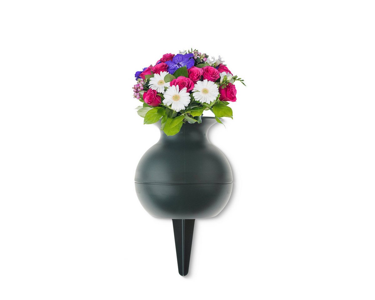 matches21 HOME & HOBBY Dekovase Trichter Grab-Vasen mit Erdspieß frostsicher grün 22 cm (1 St), Wetterfeste Friedhofs-Vase zum Stecken als Grabschmuck Grabdeko von matches21 HOME & HOBBY
