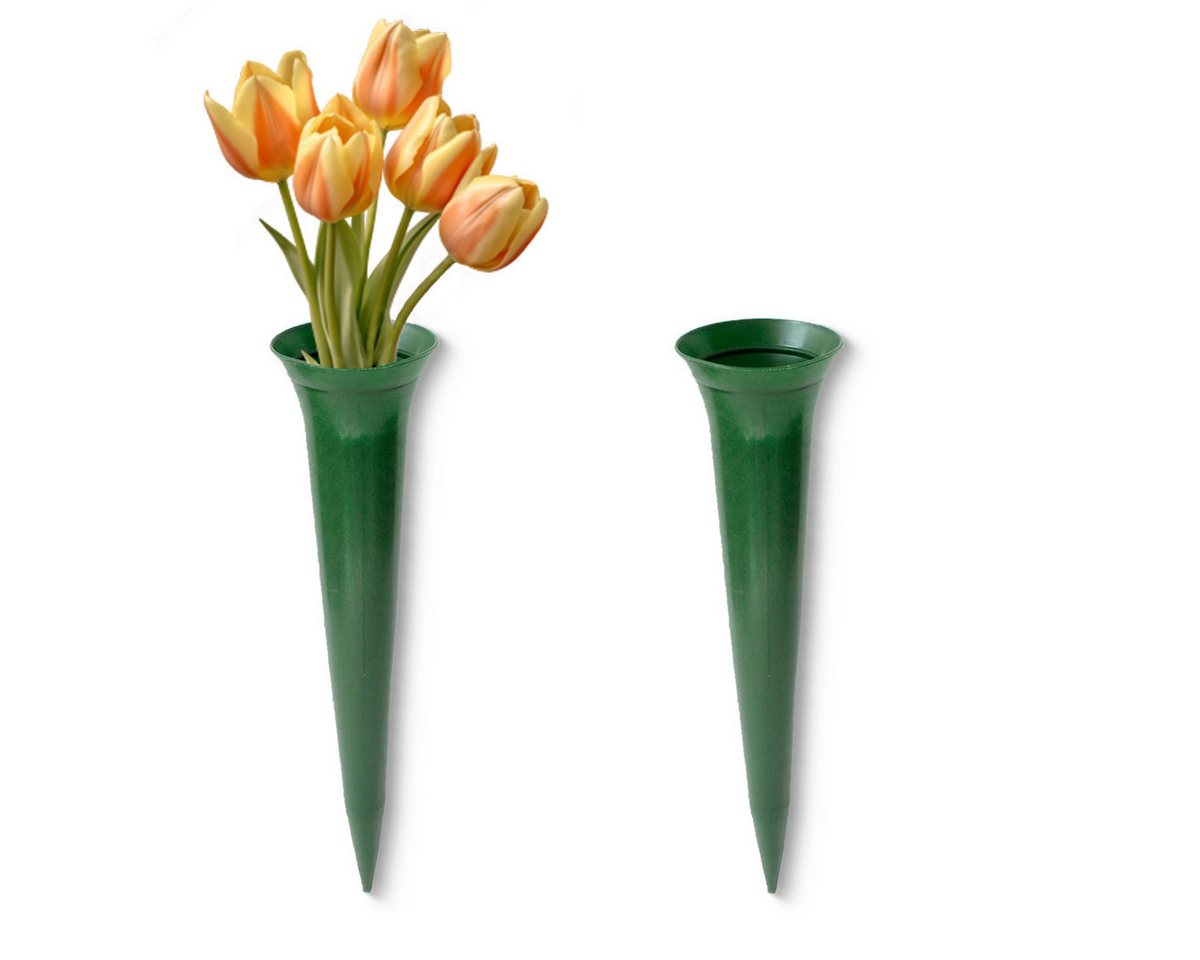matches21 HOME & HOBBY Dekovase Trichter Grab-Vasen mit Erdspieß frostsicher 2er Set grün 34 cm (2 St), Wetterfeste Friedhofs-Vasen zum Stecken als Grabschmuck Grabdeko von matches21 HOME & HOBBY