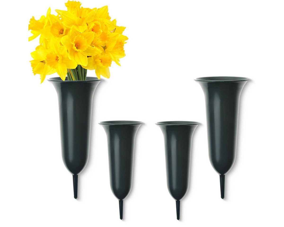 matches21 HOME & HOBBY Dekovase Trichter Grab-Vasen mit Erdspieß frostsicher 4er Set grün 26 cm (4 St), Wetterfeste Friedhofs-Vasen zum Stecken als Grabschmuck Grabdeko von matches21 HOME & HOBBY