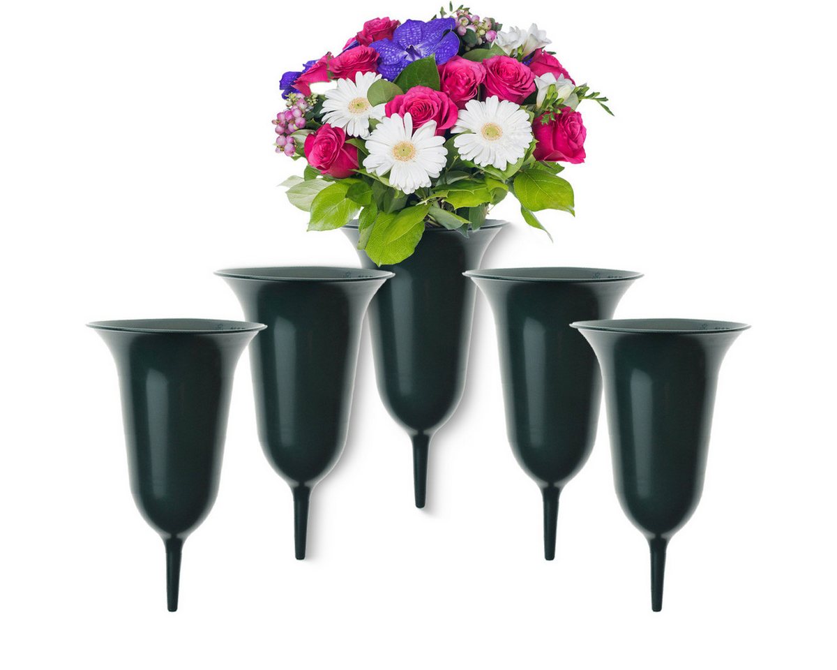matches21 HOME & HOBBY Dekovase Trichter Grab-Vasen mit Erdspieß frostsicher 5er Set grün 25 cm (5 St), Wetterfeste Friedhofs-Vasen zum Stecken als Grabschmuck Grabdeko von matches21 HOME & HOBBY