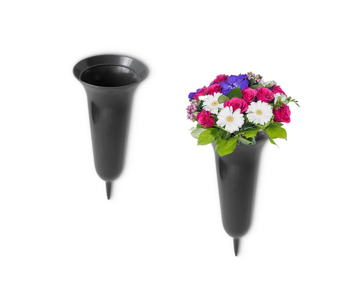 matches21 HOME & HOBBY Dekovase Friedhof Grabvasen 2er Set wetterfeste Steckvasen grau 26 cm (2 St), Blumen-Vasen zum Stecken als Friedhofs-Vasen Grab-Deko Grabschmuck von matches21 HOME & HOBBY