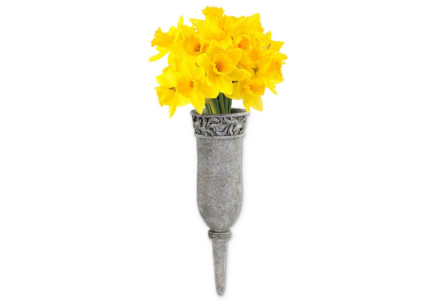 matches21 HOME & HOBBY Dekovase Verzierte Grabvase zum Stecken grau Ø 10 x 33,5 cm wetterfeste (1 St), Hohe Kunststein Friedhofsvase als Grabschmuck Blumen-Vase von matches21 HOME & HOBBY