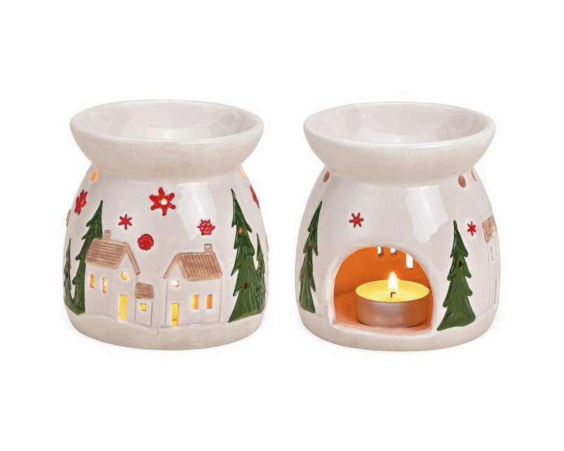 matches21 HOME & HOBBY Duftlampe Duftlampen Weihnachten 2er Set Keramik Ø 10 x 11 cm Teelichthalter (2 St), Hübsche Duftöllampe als duftende Aroma Weihnachtsdeko Tischdeko von matches21 HOME & HOBBY