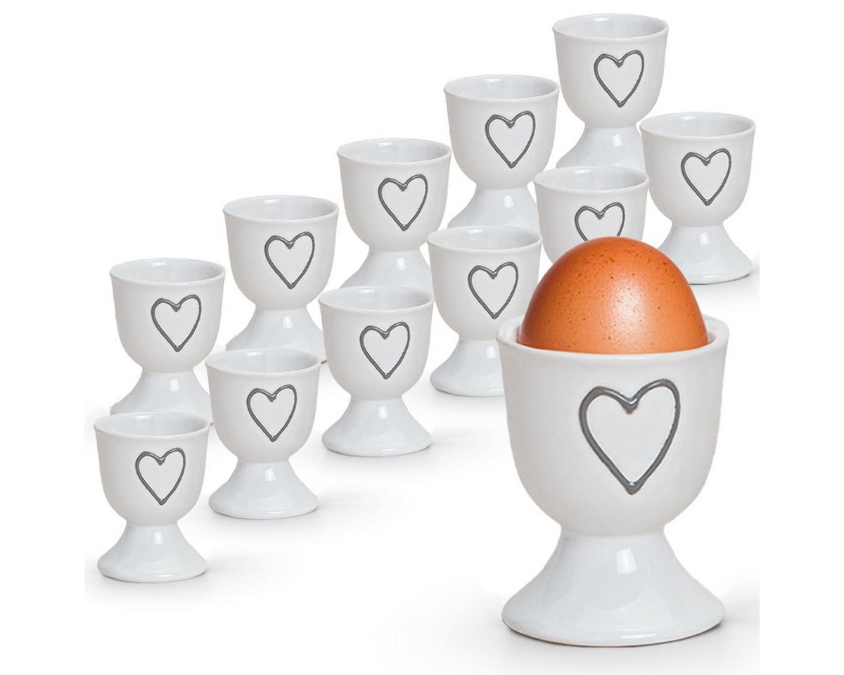 matches21 HOME & HOBBY Eierbecher, (12-tlg), Runde Keramik Ei-Halter als lustige Frühstücks-Eier Tisch-Deko von matches21 HOME & HOBBY