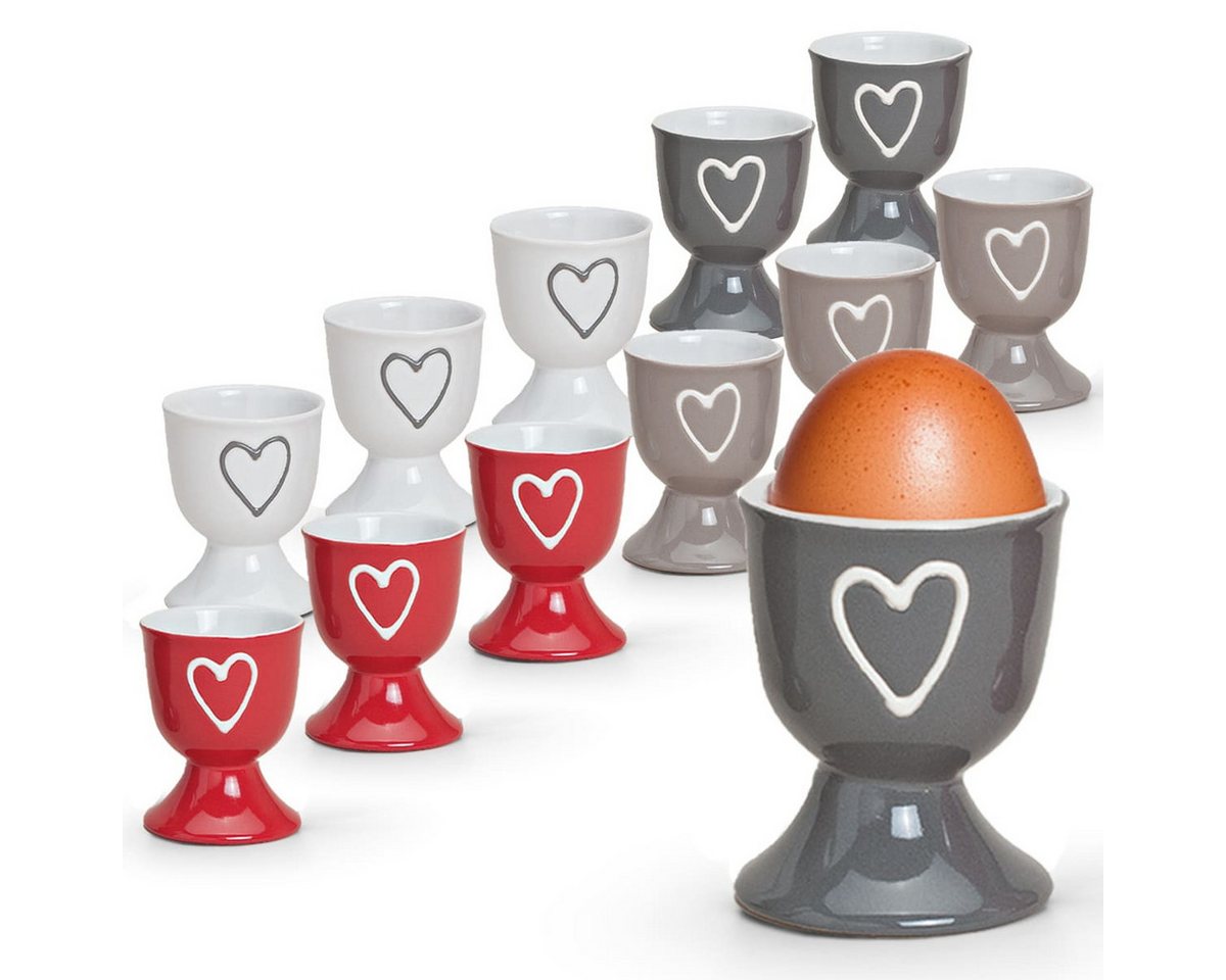 matches21 HOME & HOBBY Eierbecher, (12-tlg), Runde Keramik Ei-Halter als lustige Frühstücks-Eier Tisch-Deko von matches21 HOME & HOBBY