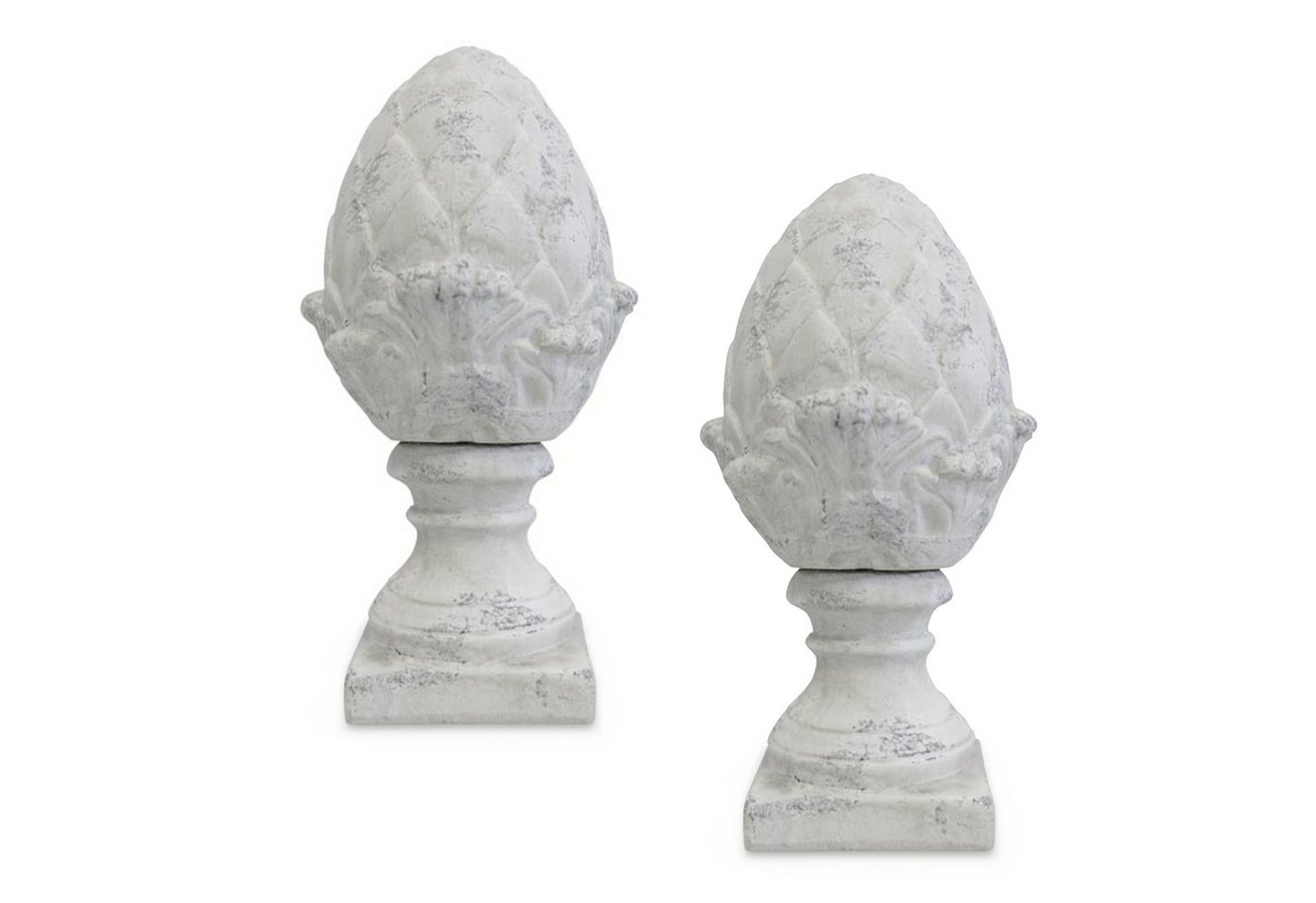 matches21 HOME & HOBBY Gartenfigur Vintage Deko-Zapfen Sockel Deko-Figuren 2er Set antik-weiss 31 cm, (2 St), Wetterfeste Keramik Garten-Deko für draußen in moderner Antik-Optik von matches21 HOME & HOBBY