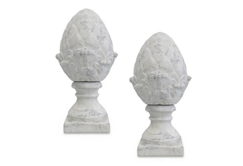 matches21 HOME & HOBBY Gartenfigur Vintage Deko-Zapfen Sockel Deko-Figuren 2er Set antik-weiss 31 cm, (2 St), Wetterfeste Keramik Garten-Deko für draußen in moderner Antik-Optik von matches21 HOME & HOBBY