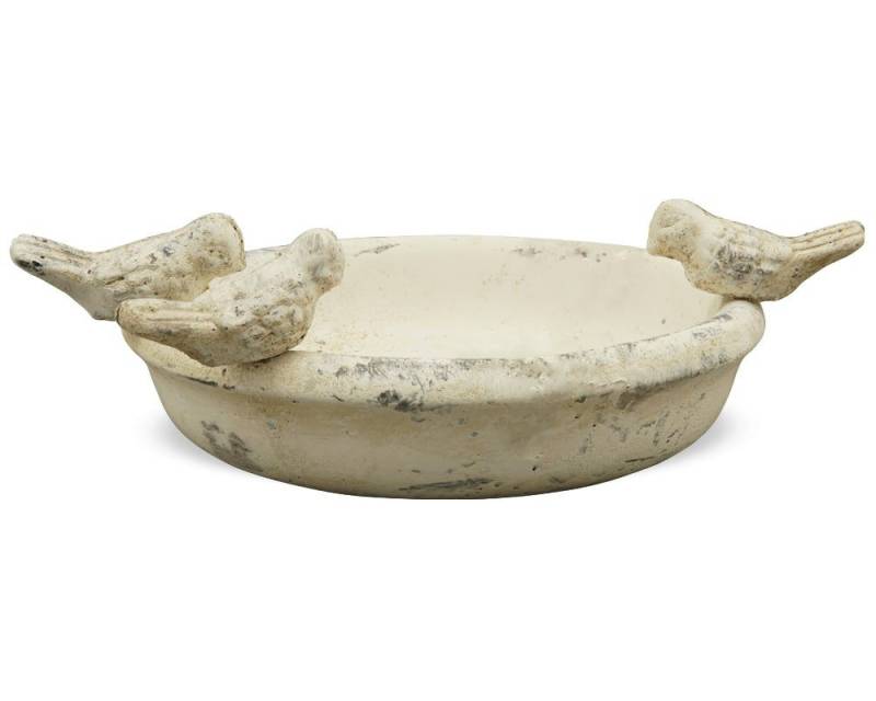 matches21 HOME & HOBBY Gartenfigur Vogeltränke Futterplatz Zement Gartendeko weiß 32,5x28 cm, (1 St), Widerstandsfähig & witterungsbeständig von matches21 HOME & HOBBY