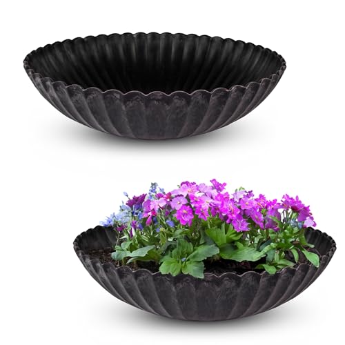 matches21 HOME & HOBBY Gewellte Pflanzschalen für draussen in 28 x 8 cm schwarz marmoriert als wetterfeste Blumen-Schalen von matches21 HOME & HOBBY