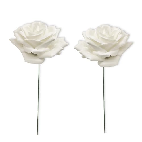 matches21 HOME & HOBBY Große Wachs-Rosen 2er Set Perlmutt - dauerhaft haltbare Textil-Rosen mit Wachs-Blüten von matches21 HOME & HOBBY