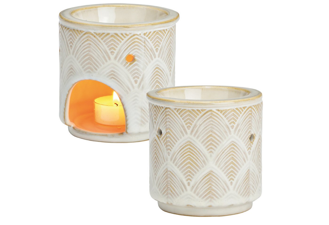 matches21 HOME & HOBBY Kerzenhalter 2er Set Duftlampen aus Keramik, in Beige, Ø 10x10 cm (2 St), Teelichthalter für ätherische Öle & Duftöle von matches21 HOME & HOBBY