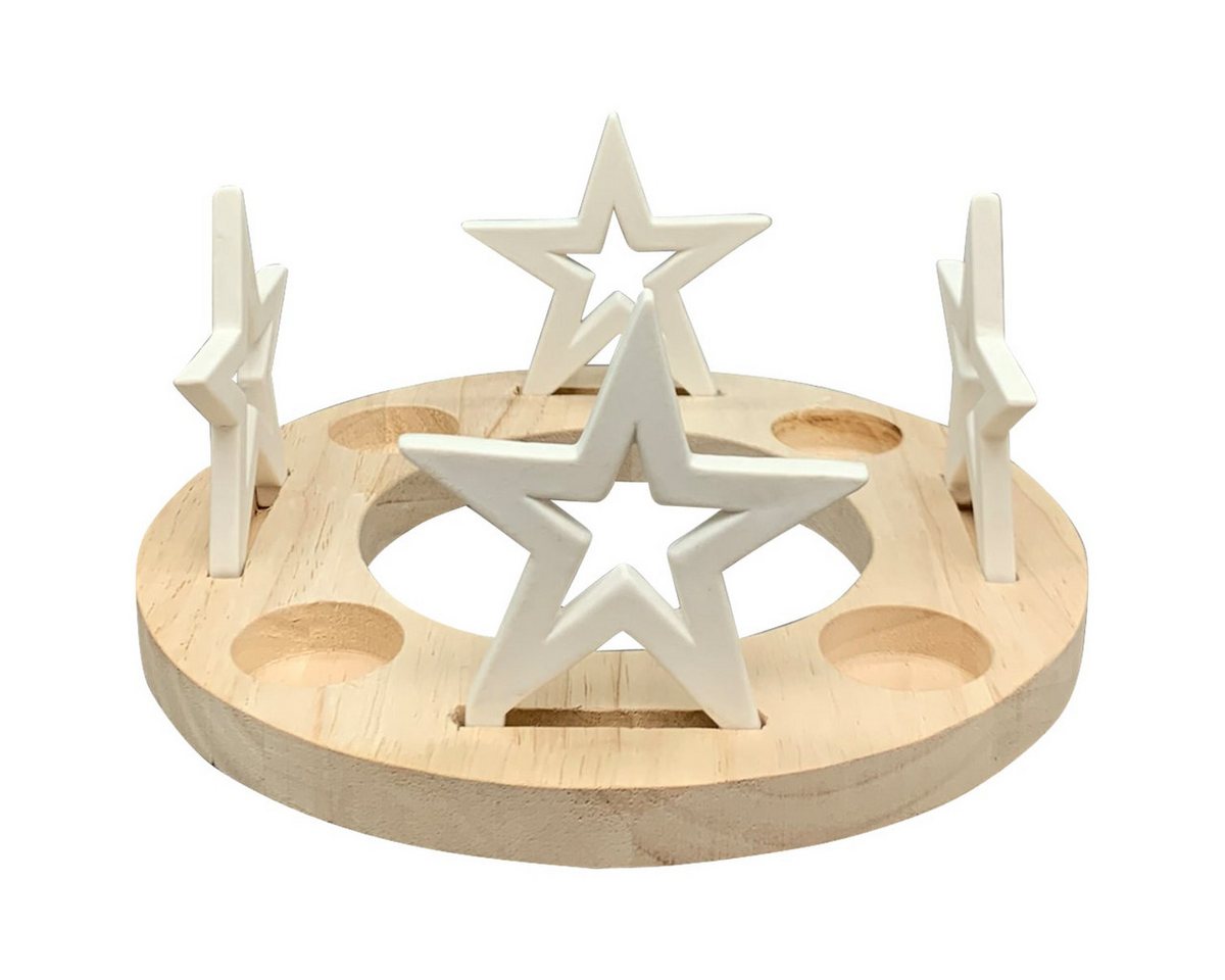 matches21 HOME & HOBBY Kerzenhalter Adventskranz rund Teelichthalter Sterne Holz Porzellan (1 St), Schöne Kerzenhalter als Tischdeko in 23,8x11 cm von matches21 HOME & HOBBY