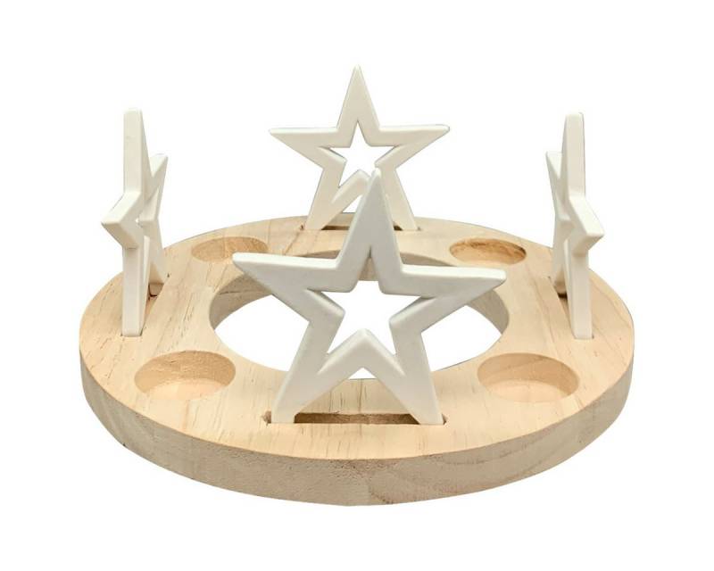 matches21 HOME & HOBBY Kerzenhalter Adventskranz rund Teelichthalter Sterne Holz Porzellan (1 St), Schöne Kerzenhalter als Tischdeko in 23,8x11 cm von matches21 HOME & HOBBY