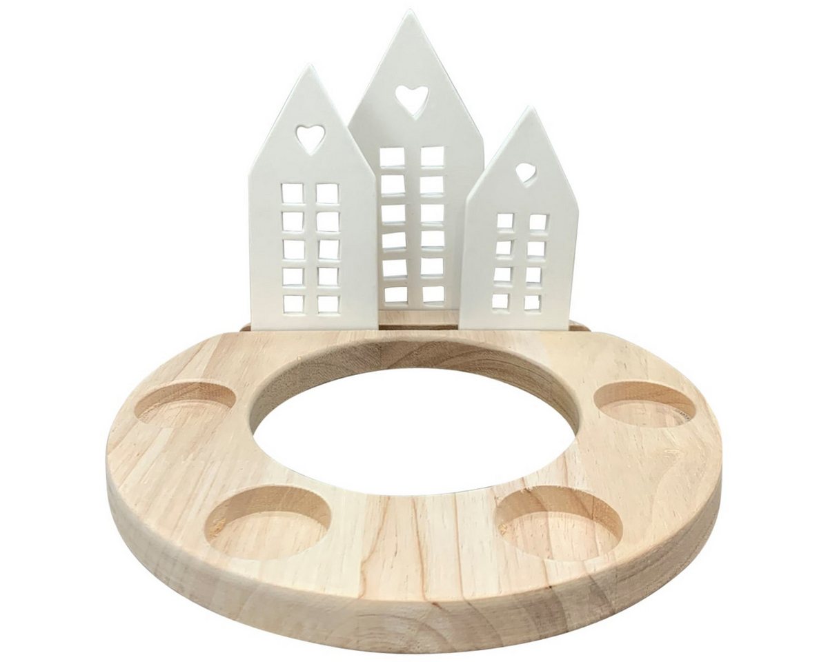 matches21 HOME & HOBBY Kerzenhalter Adventskranz rund Teelichthalter Sterne Holz Porzellan (1 St), Schöne Kerzenhalter als Tischdeko in 23,8x17 cm von matches21 HOME & HOBBY