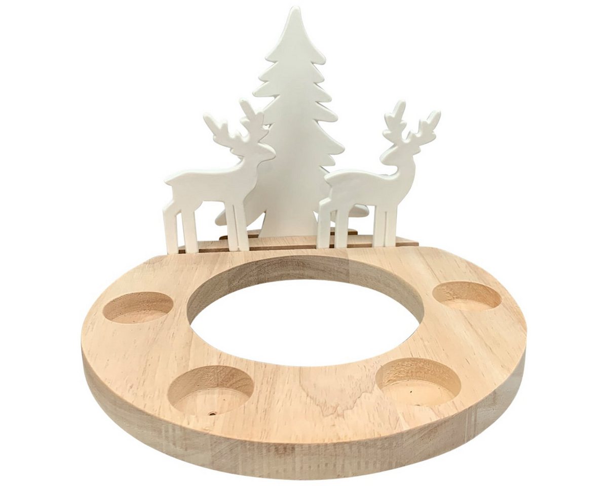 matches21 HOME & HOBBY Kerzenhalter Adventskranz rund Teelichthalter Sterne Holz Porzellan (1 St), Schöne Kerzenhalter als Tischdeko in 23,8x17 cm von matches21 HOME & HOBBY