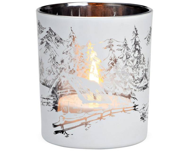 matches21 HOME & HOBBY Kerzenhalter Glas Windlicht Winter-Wald Teelichthalter Ø 9 x 10 cm weiß (1 St), Schönes Teelicht Kerzenglas als Winter-Deko Weihnachten Tischdeko von matches21 HOME & HOBBY
