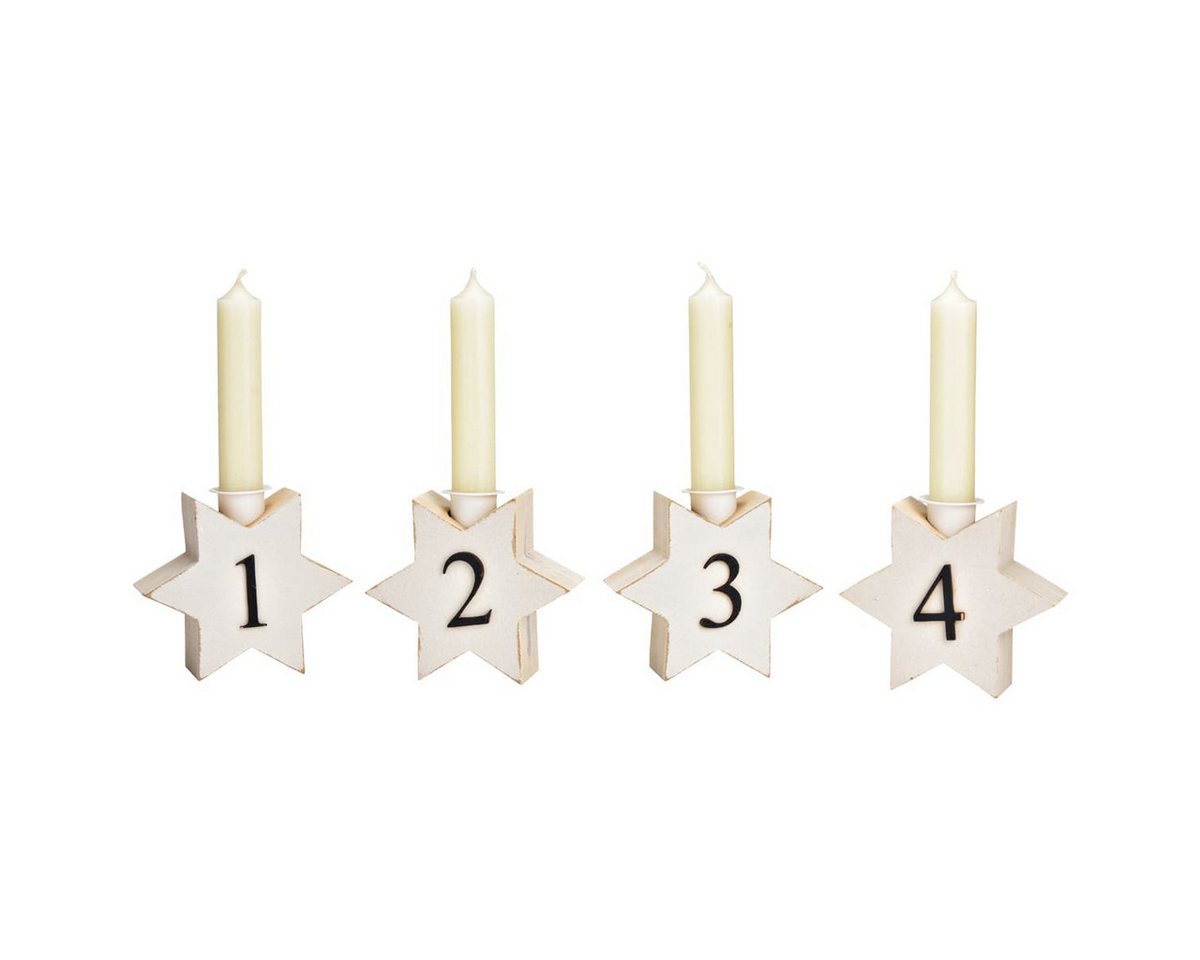 matches21 HOME & HOBBY Kerzenhalter Holz Stabkerzen-Halter 4er Set Adventskranz Kerzen-Halter weiß (1 St), 11 cm Kerzen-Ständer Sterne zum Hinstellen als Advent Tischdeko von matches21 HOME & HOBBY