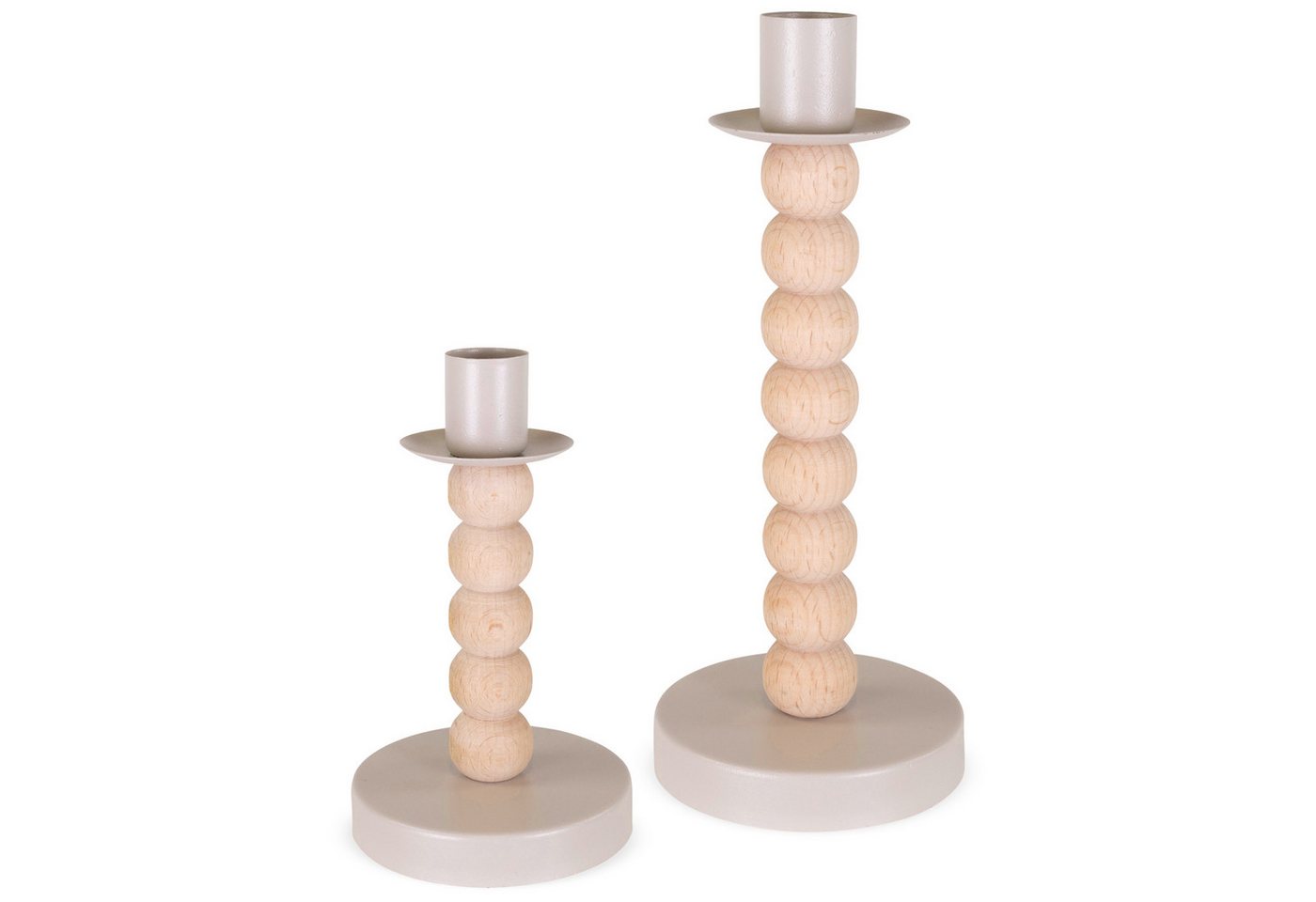 matches21 HOME & HOBBY Kerzenhalter Stabkerzenhalter 2er Set Holz-Metall Natur-Beige Ø 14 & 20 cm (2 St), Moderne Kerzenhalter für Tischdeko von matches21 HOME & HOBBY