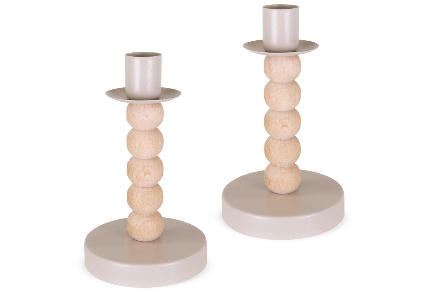 matches21 HOME & HOBBY Kerzenhalter Stabkerzenhalter 2er Set Holz-Metall Natur-Beige Ø 8 x 14 cm (2 St), Moderne Kerzenhalter für Tischdeko von matches21 HOME & HOBBY
