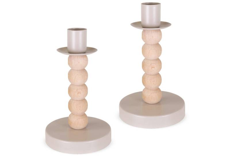 matches21 HOME & HOBBY Kerzenhalter Stabkerzenhalter 2er Set Holz-Metall Natur-Beige Ø 8 x 14 cm (2 St), Moderne Kerzenhalter für Tischdeko von matches21 HOME & HOBBY