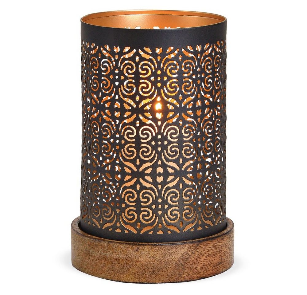 matches21 HOME & HOBBY Kerzenhalter Windlicht Metall im orientalischen Design auf Holzsockel von matches21 HOME & HOBBY