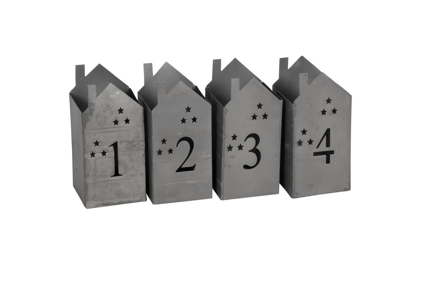 matches21 HOME & HOBBY Kerzenhalter Windlichter Adventskerzen, in 7,5x16 cm, Eisen Lichthäuser Grau (4 St), Weihnachtsdeko für Innen als Adventskranz von matches21 HOME & HOBBY