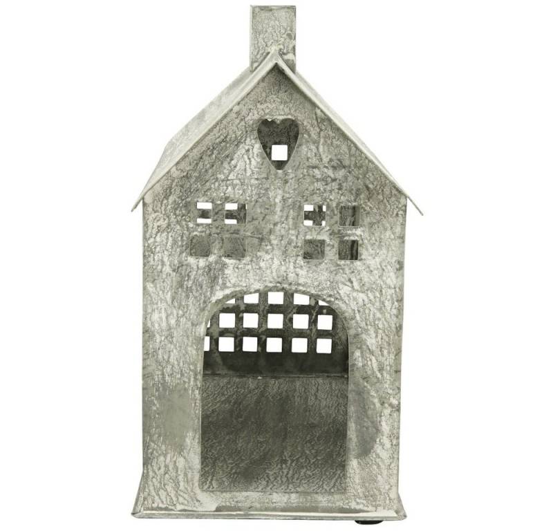 matches21 HOME & HOBBY Kerzenhalter Windlicht Haus Teelichthalter Used-Look Metall zink 28,5 cm (1 St) von matches21 HOME & HOBBY