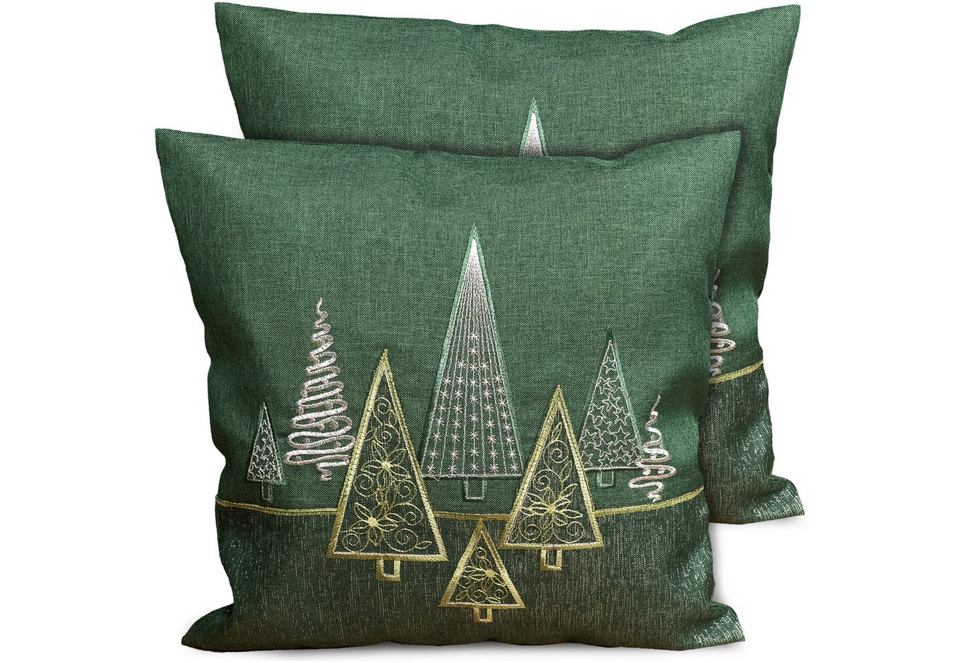 matches21 HOME & HOBBY Kissenbezüge 2er Set Kissenhüllen 40x40 cm dunkelgrün mit Tannenbaum Weihnachten, (2 Stück), Zierkissen-Bezüge für Sofa-Kissen, Couch-Kissen von matches21 HOME & HOBBY