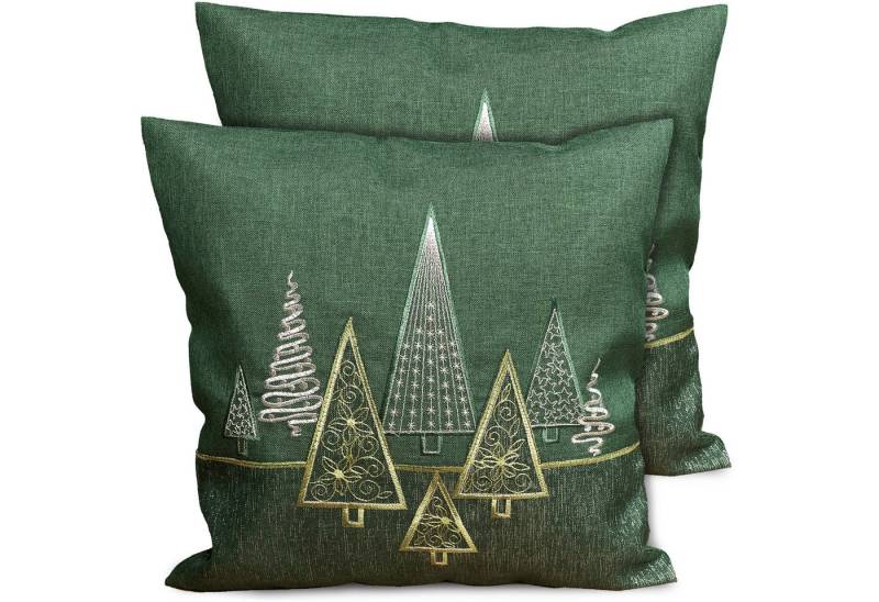 matches21 HOME & HOBBY Kissenbezüge 2er Set Kissenhüllen 40x40 cm dunkelgrün mit Tannenbaum Weihnachten, (2 Stück), Zierkissen-Bezüge für Sofa-Kissen, Couch-Kissen von matches21 HOME & HOBBY