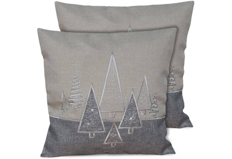 matches21 HOME & HOBBY Kissenbezüge 2er Set Kissenhüllen 40x40 cm grau mit Tannenbaum als Weihnachts-Deko, (2 Stück), Zierkissen-Bezüge für Sofa-Kissen, Couch-Kissen von matches21 HOME & HOBBY