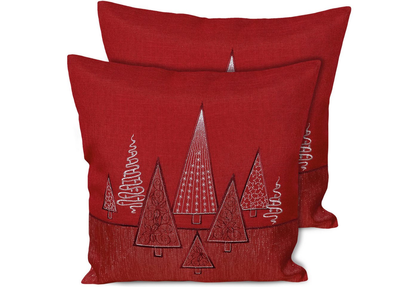 matches21 HOME & HOBBY Kissenbezüge 2er Set Kissenhüllen 40x40 cm rot mit Tannenbaum als Weihnachts-Deko, (2 Stück), Zierkissen-Bezüge für Sofa-Kissen, Couch-Kissen von matches21 HOME & HOBBY