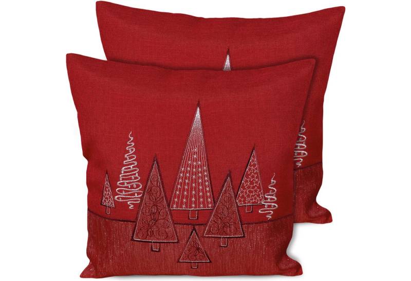 matches21 HOME & HOBBY Kissenbezüge 2er Set Kissenhüllen 40x40 cm rot mit Tannenbaum als Weihnachts-Deko, (2 Stück), Zierkissen-Bezüge für Sofa-Kissen, Couch-Kissen von matches21 HOME & HOBBY