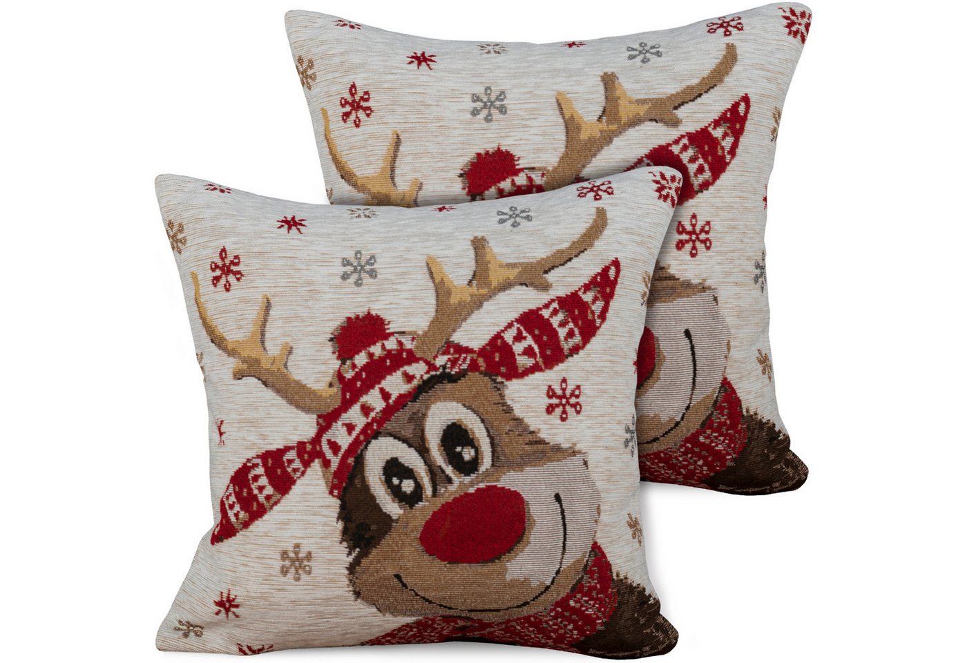 matches21 HOME & HOBBY Kissenbezüge 2er Set Kissenhüllen 45x45 cm süßes Rentier beige als Weihnachts-Deko, (2 Stück), Zierkissen-Bezüge für Sofa-Kissen, Couch-Kissen von matches21 HOME & HOBBY