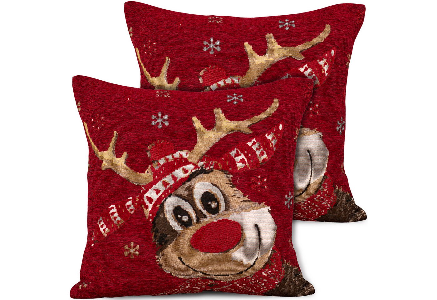 matches21 HOME & HOBBY Kissenbezüge 2er Set Kissenhüllen 45x45 cm süßes Rentier rot als Weihnachts-Deko, (2 Stück), Zierkissen-Bezüge für Sofa-Kissen, Couch-Kissen von matches21 HOME & HOBBY