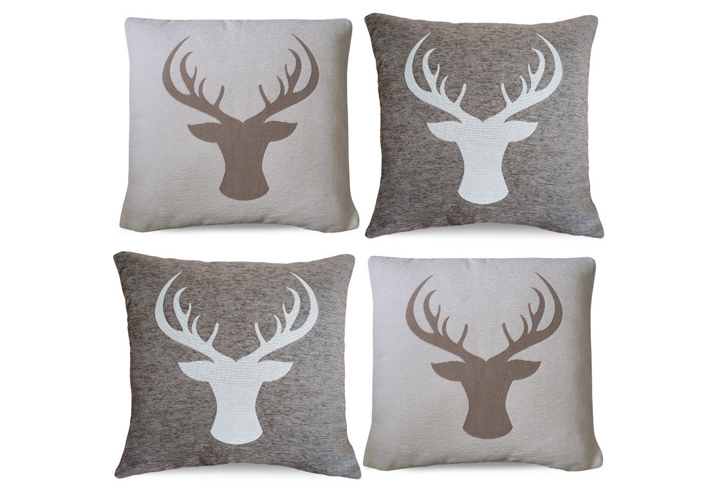 matches21 HOME & HOBBY Kissenbezüge 4er Misch-Set Kissenhüllen 45x45 cm Hirsch braun als Weihnachts-Deko, (4 Stück), Zierkissen-Bezüge für Sofa-Kissen, Couch-Kissen von matches21 HOME & HOBBY