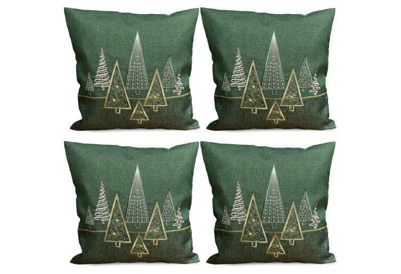 matches21 HOME & HOBBY Kissenbezüge 4er Set Kissenhüllen 40x40 cm dunkelgrün mit Tannenbaum Weihnachten, (4 Stück), Zierkissen-Bezüge für Sofa-Kissen, Couch-Kissen von matches21 HOME & HOBBY