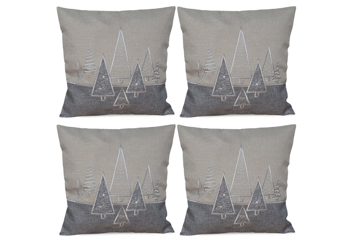 matches21 HOME & HOBBY Kissenbezüge 4er Set Kissenhüllen 40x40 cm grau mit Tannenbaum als Weihnachts-Deko, (4 Stück), Zierkissen-Bezüge für Sofa-Kissen, Couch-Kissen von matches21 HOME & HOBBY