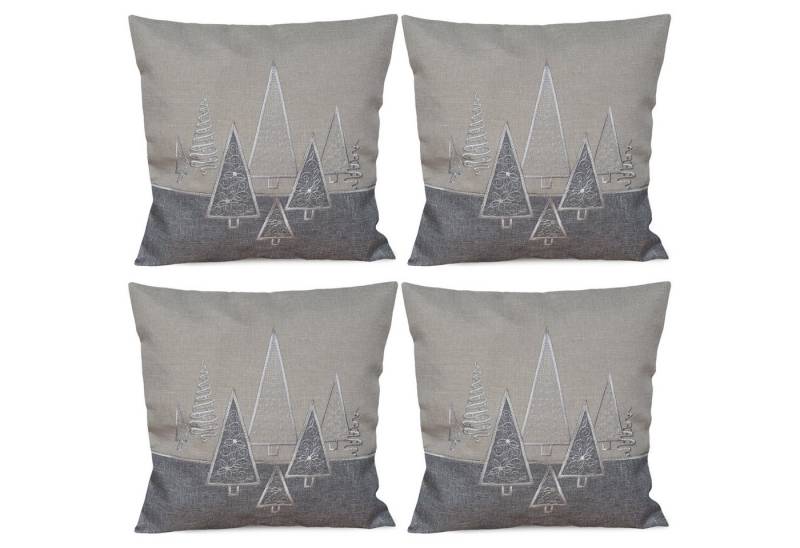 matches21 HOME & HOBBY Kissenbezüge 4er Set Kissenhüllen 40x40 cm grau mit Tannenbaum als Weihnachts-Deko, (4 Stück), Zierkissen-Bezüge für Sofa-Kissen, Couch-Kissen von matches21 HOME & HOBBY