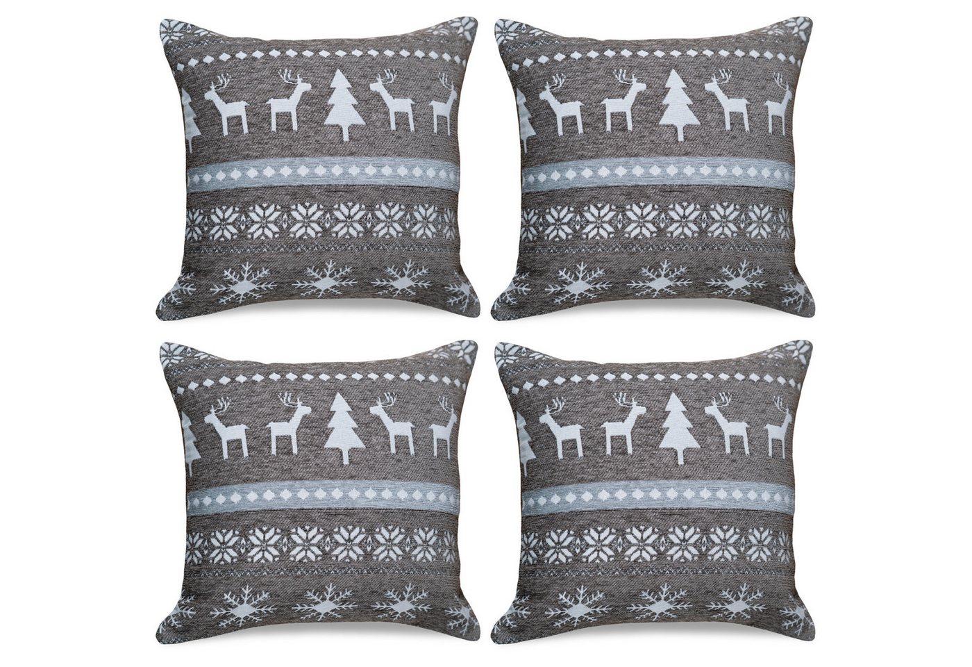 matches21 HOME & HOBBY Kissenbezüge 4er Set Kissenhüllen 45x45 cm Elche & Muster beige als Weihnachts-Deko, (4 Stück), Zierkissen-Bezüge für Sofa-Kissen, Couch-Kissen von matches21 HOME & HOBBY