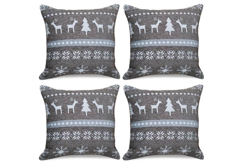 matches21 HOME & HOBBY Kissenbezüge 4er Set Kissenhüllen 45x45 cm Elche & Muster beige als Weihnachts-Deko, (4 Stück), Zierkissen-Bezüge für Sofa-Kissen, Couch-Kissen von matches21 HOME & HOBBY
