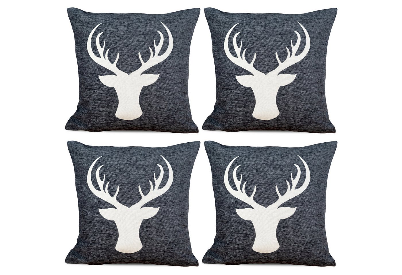 matches21 HOME & HOBBY Kissenbezüge 4er Set Kissenhüllen 45x45 cm dunkelgrau mit Hirsch als Weihnachtsdeko, (4 Stück), Zierkissen-Bezüge für Sofa-Kissen, Couch-Kissen von matches21 HOME & HOBBY