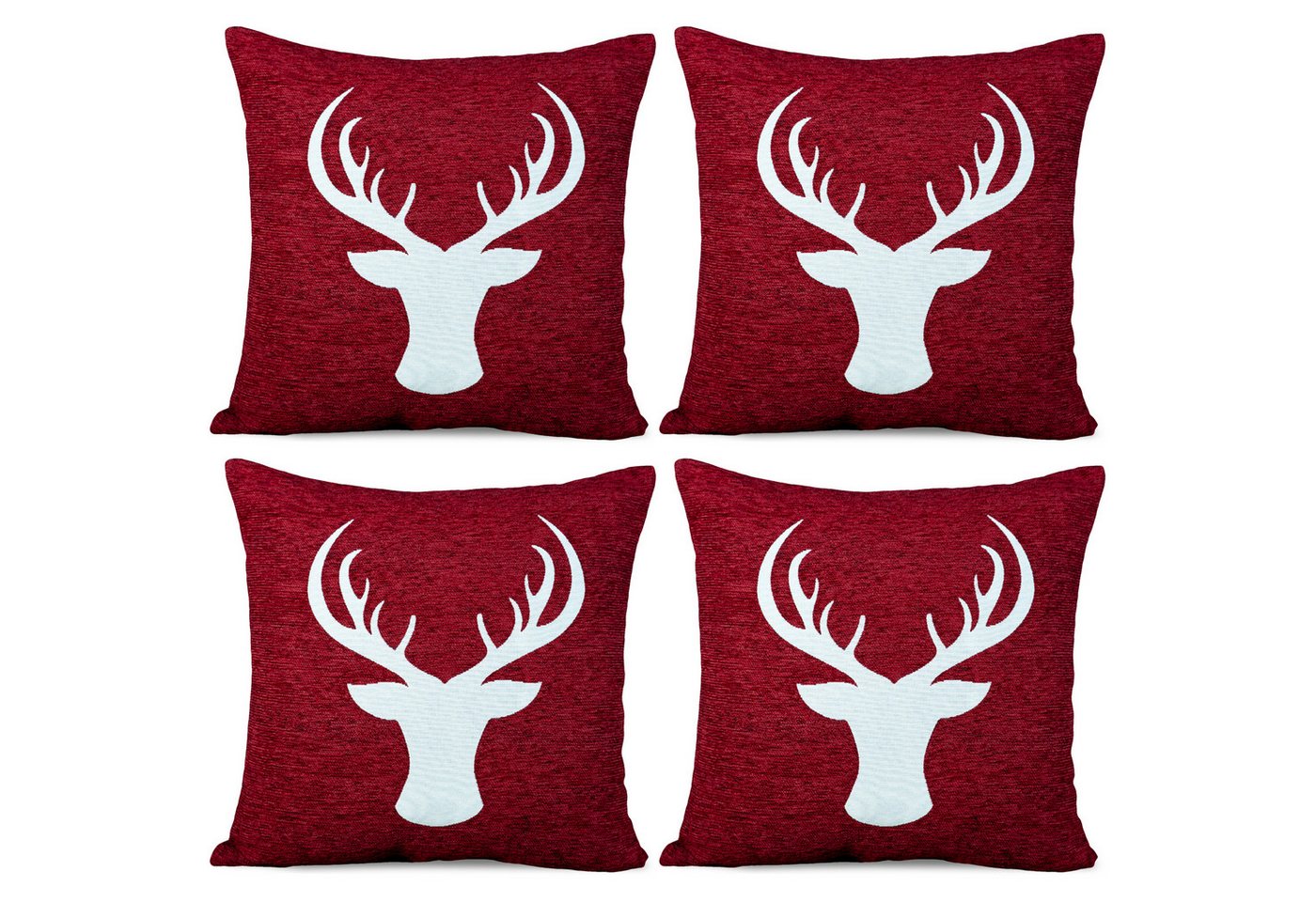 matches21 HOME & HOBBY Kissenbezüge 4er Set Kissenhüllen 45x45 cm dunkelrot mit Hirsch als Weihnachts-Deko, (4 Stück), Zierkissen-Bezüge für Sofa-Kissen, Couch-Kissen von matches21 HOME & HOBBY