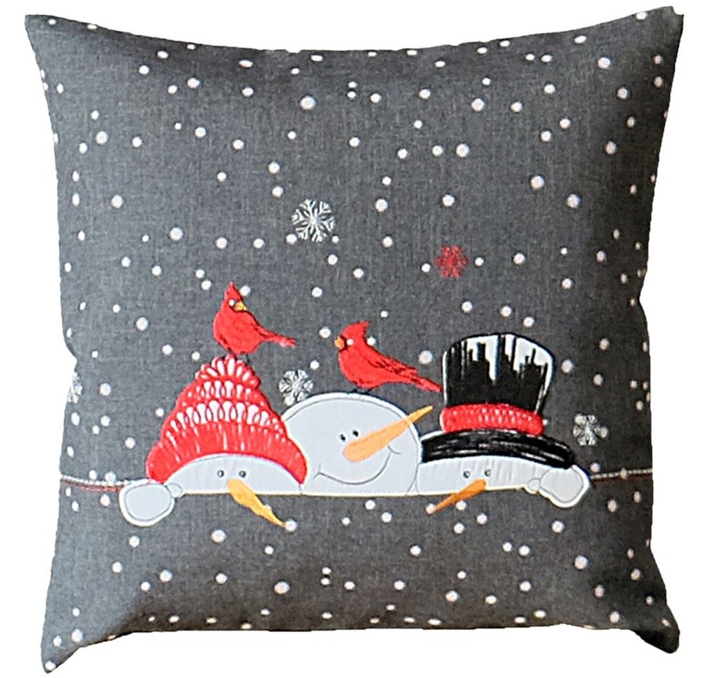 matches21 HOME & HOBBY Kissenbezüge Kissen-Bezug ALICIA Schneemänner Weihnachten Stick 40x40 cm, (1 Stück), Wohnzimmer Kissen-Hülle als Deko-Kissen Zier-Kissen Sofa-Kissen von matches21 HOME & HOBBY