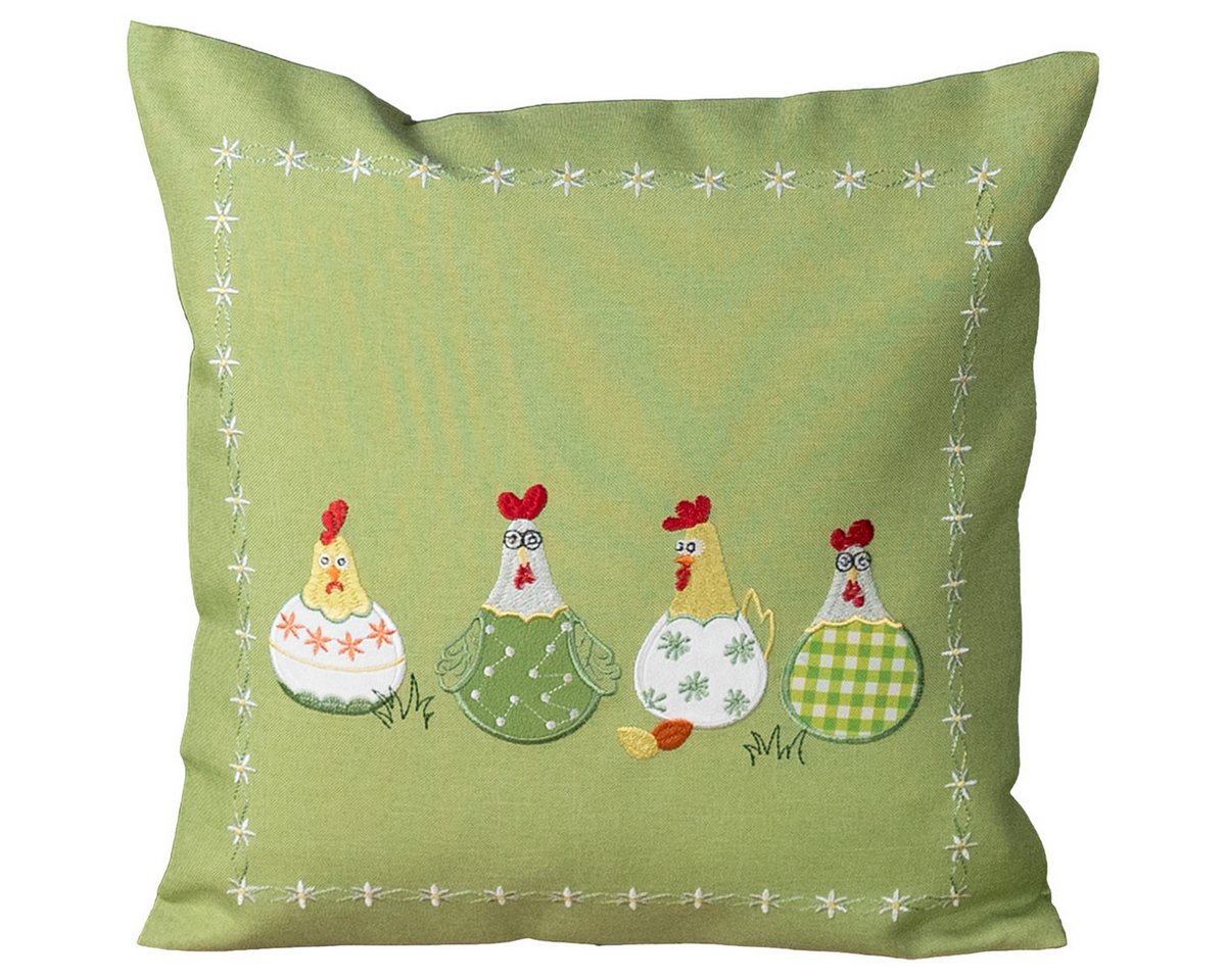 matches21 HOME & HOBBY Kissenbezüge Kissenbezug TAMI 40 x 40 cm mit witzigem Hühner-Motiv grün Landhaus, (1 Stück), Kissenhülle für Sofakissen Dekokissen Zierkissen von matches21 HOME & HOBBY