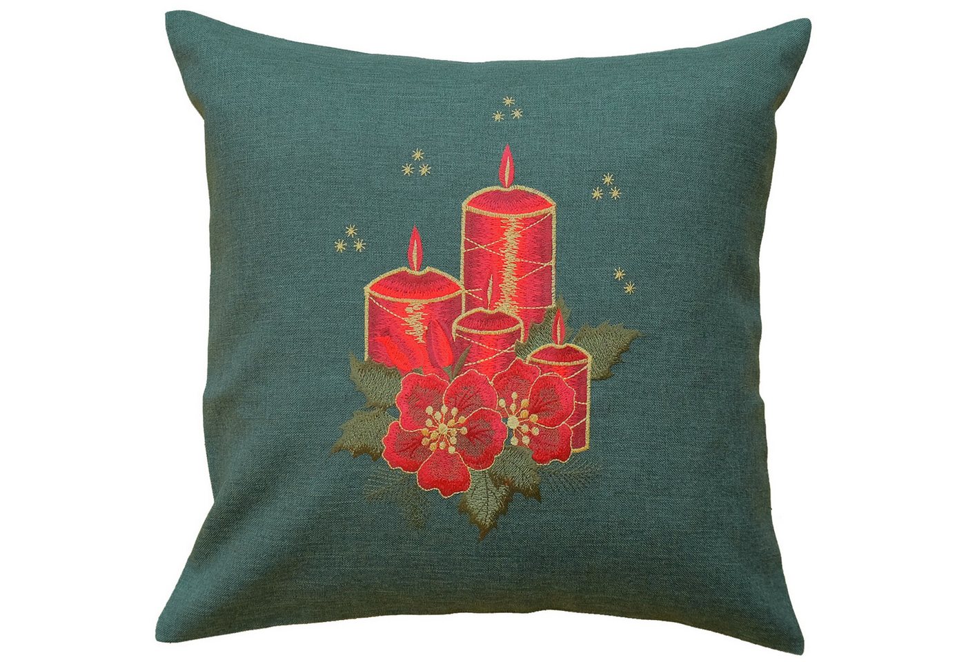 matches21 HOME & HOBBY Kissenbezüge Kissenhülle OLIVIA grün-rot 40x40 cm mit Reißverschluss, (1 Stück), Kissenbezug Polyester bestickt für Wohnzimmer & Schlafzimmer von matches21 HOME & HOBBY