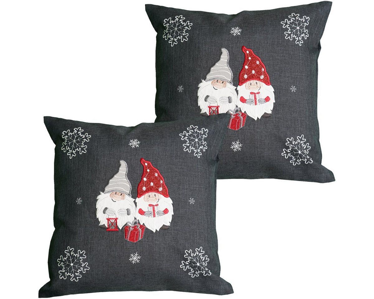matches21 HOME & HOBBY Kissenbezüge Kissenhüllen AMIRA dunkelgrau 2er Set 40 x 40 cm Reißverschluss, (2 Stück), Bestickte Wohnzimmer & Schlafzimmer Kissenhüllen aus Polyester von matches21 HOME & HOBBY