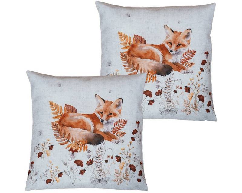 matches21 HOME & HOBBY Kissenbezüge Kissenhüllen COCO 2er Set mit Fuchs Druck aus Polyester 40x40 cm, (2 Stück), Waschbare Bezüge mit Reißverschluss für Wohn- & Schlafzimmer von matches21 HOME & HOBBY