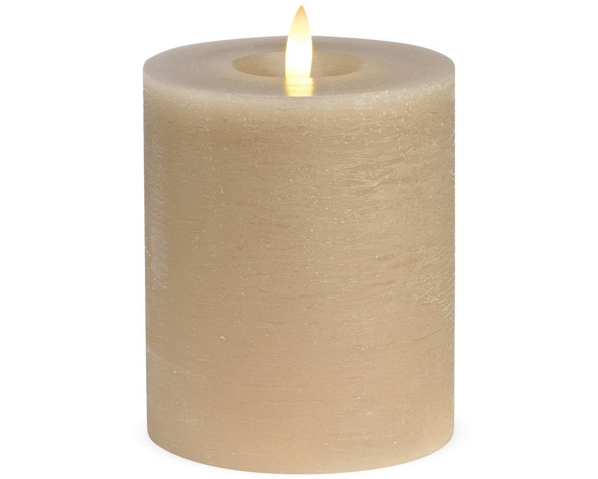 matches21 HOME & HOBBY LED-Kerze LED Stumpen-Kerze Echtwachs-Kerze flackernd, 10x12 cm, beige (1-tlg), Mit beweglicher Flamme, Fernbedienung & Timer für Adventskranz von matches21 HOME & HOBBY