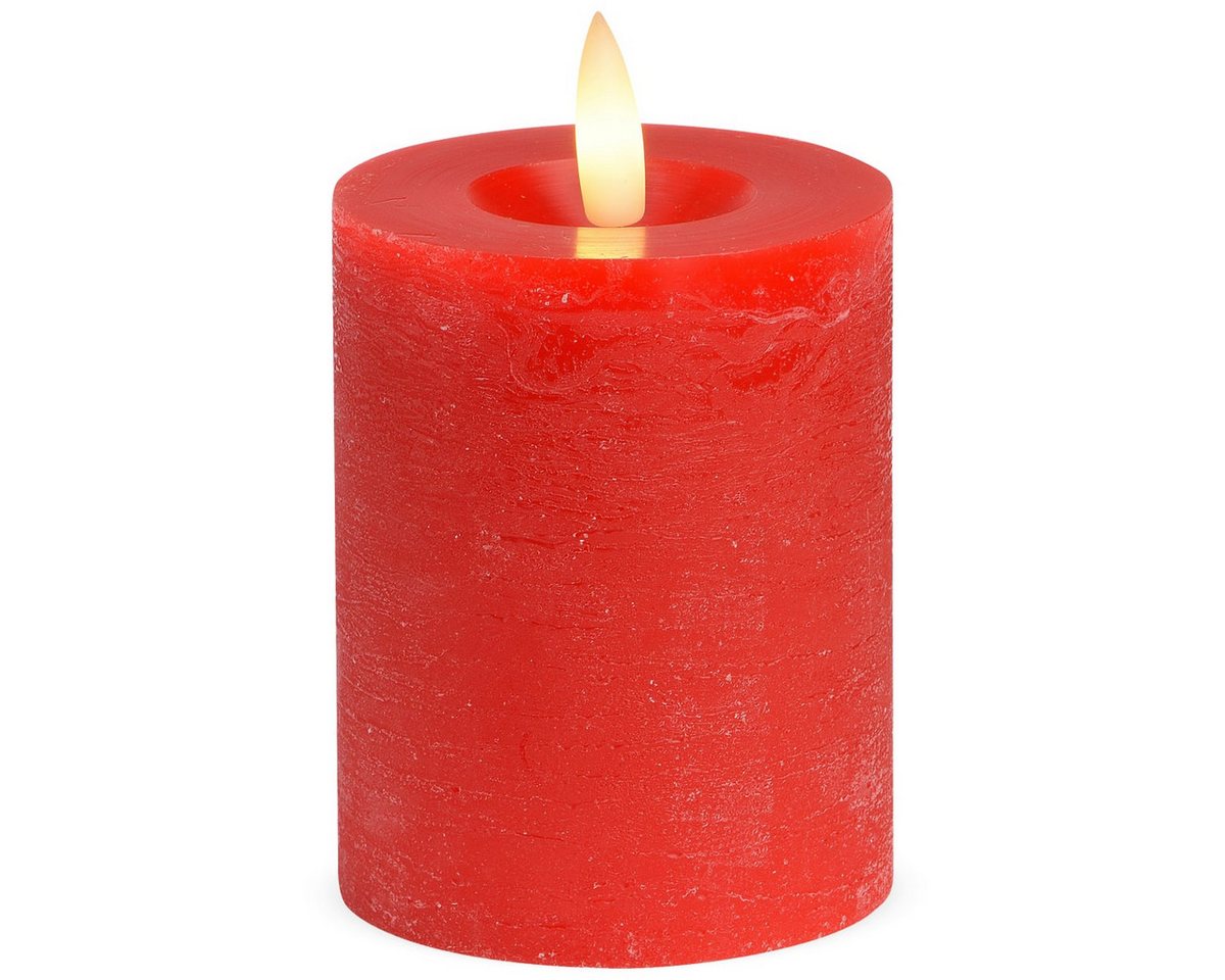 matches21 HOME & HOBBY LED-Kerze LED Stumpen-Kerze Echtwachs-Kerze flackernd, 7x9 cm, rot (1-tlg), Mit beweglicher Flamme, Fernbedienung & Timer für Adventskranz von matches21 HOME & HOBBY
